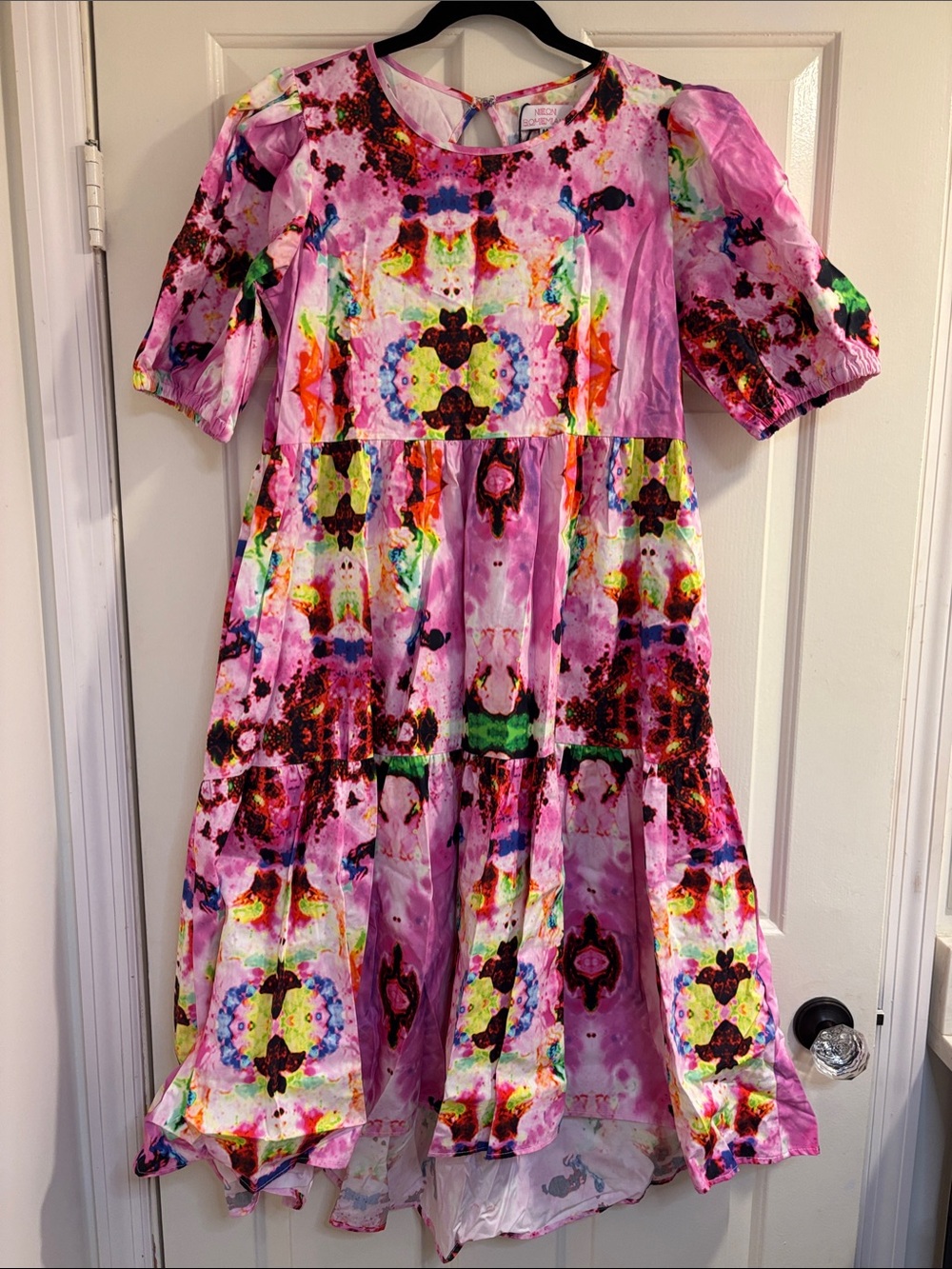 Vibrant Pink Multicolor Tiered Mini Dress Amanda Perna (Meaghan)